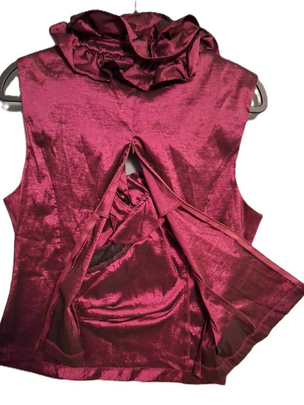 Collection Dress Barn Women's Purple Ruffled Blouse Size 16 Dressy Mobwife Shiny - Picture 6 of 6